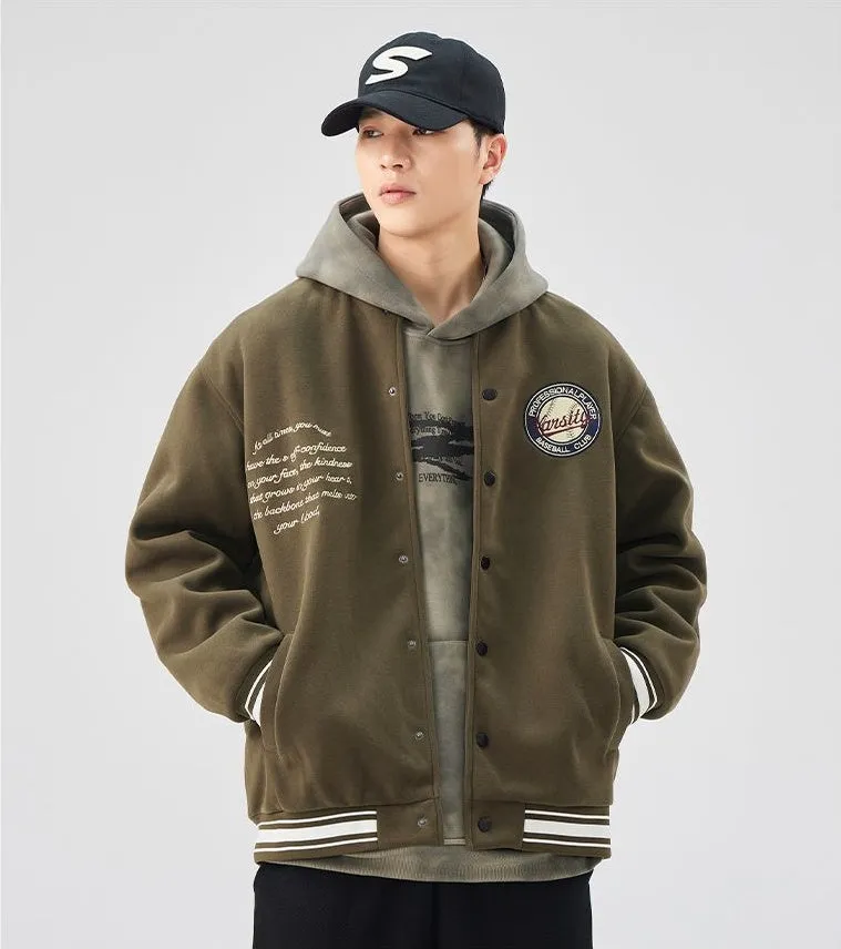 Comfortable Men's Varsity Jacket with Elastic Hem and Cuff