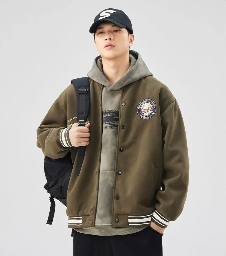 Comfortable Men's Varsity Jacket with Elastic Hem and Cuff