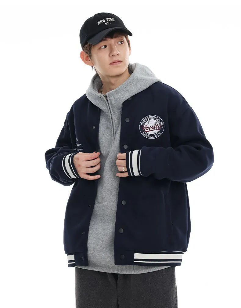 Comfortable Men's Varsity Jacket with Elastic Hem and Cuff