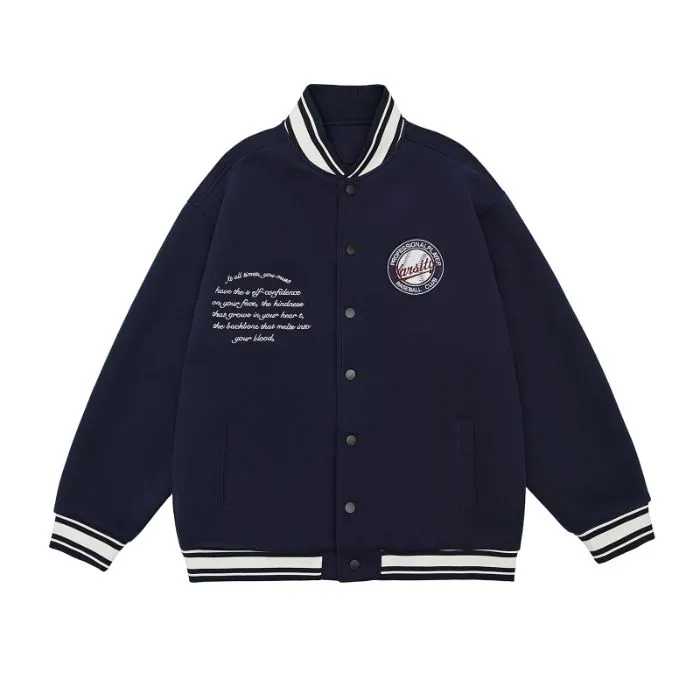 Comfortable Men's Varsity Jacket with Elastic Hem and Cuff