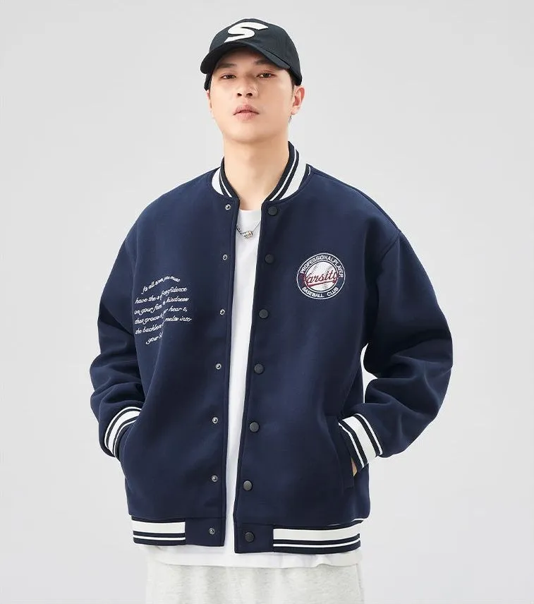 Comfortable Men's Varsity Jacket with Elastic Hem and Cuff