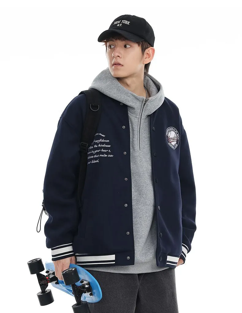 Comfortable Men's Varsity Jacket with Elastic Hem and Cuff