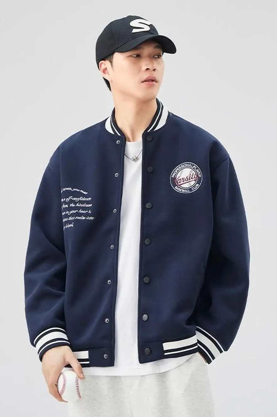 Comfortable Men's Varsity Jacket with Elastic Hem and Cuff