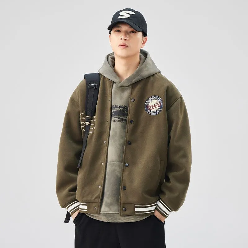 Comfortable Men's Varsity Jacket with Elastic Hem and Cuff