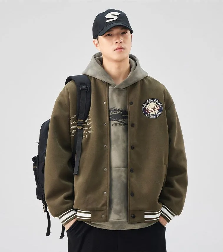 Comfortable Men's Varsity Jacket with Elastic Hem and Cuff