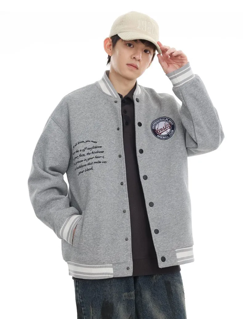 Comfortable Men's Varsity Jacket with Elastic Hem and Cuff