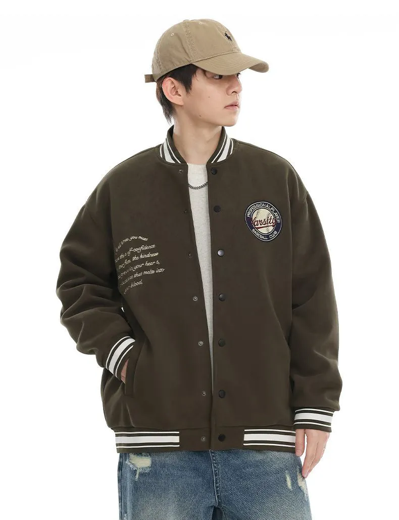 Comfortable Men's Varsity Jacket with Elastic Hem and Cuff