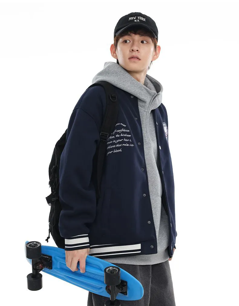 Comfortable Men's Varsity Jacket with Elastic Hem and Cuff
