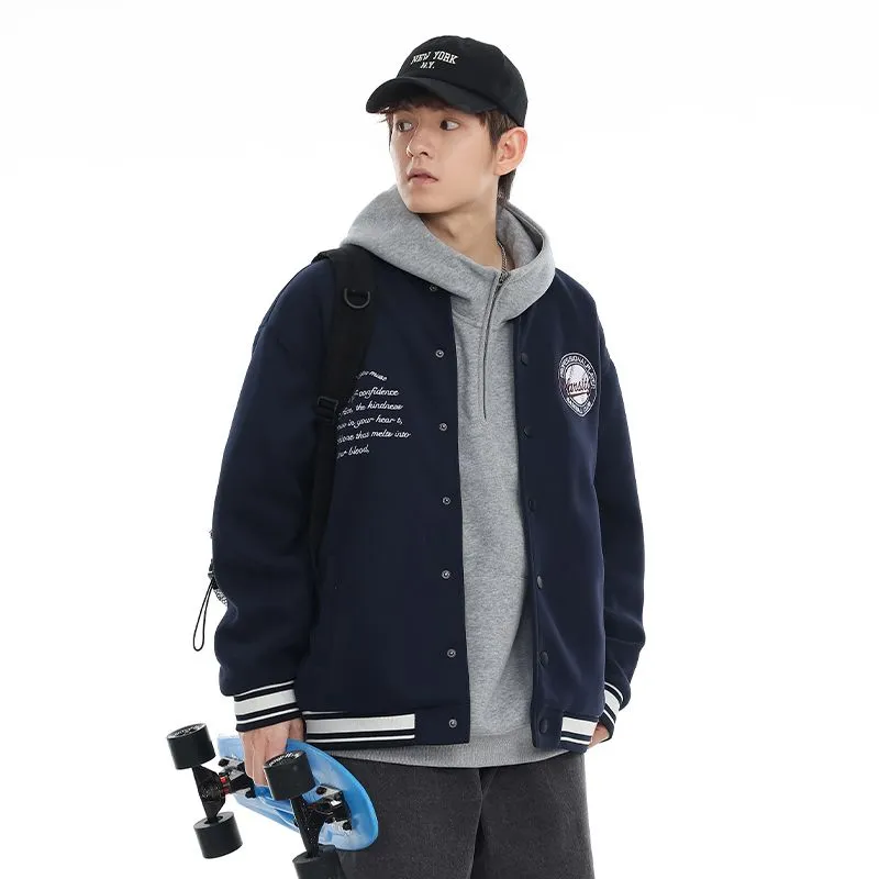 Comfortable Men's Varsity Jacket with Elastic Hem and Cuff