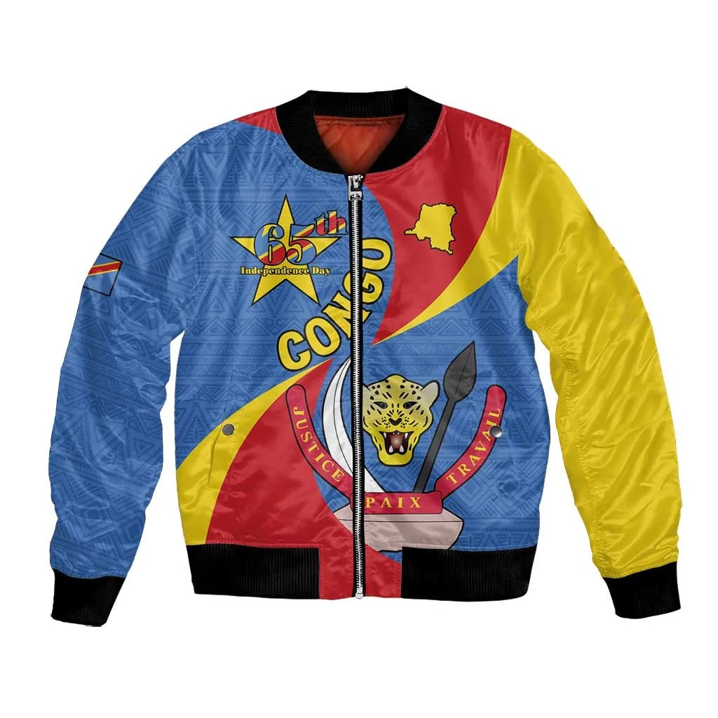 Congo-Kinshasa Independence Day Bomber Jacket Coat Of Arms - African Pattern LT15