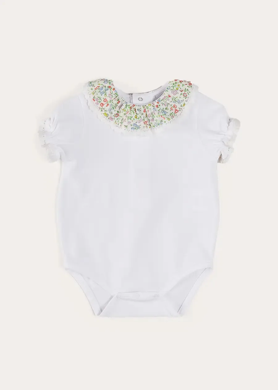 Cordelia Embroidered Double Collar Bodysuit in Pink Made with Liberty Fabric