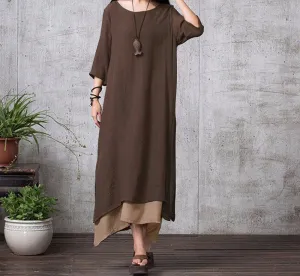 Cotton Linen Vintage Dress Summer Autumn Women Casual Loose Boho Long Maxi Dresses Vestidos Plus Size