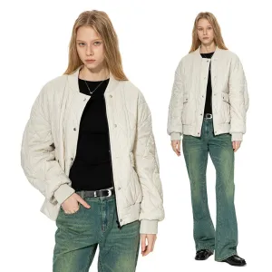 Cream Quilted Bomber Jacket