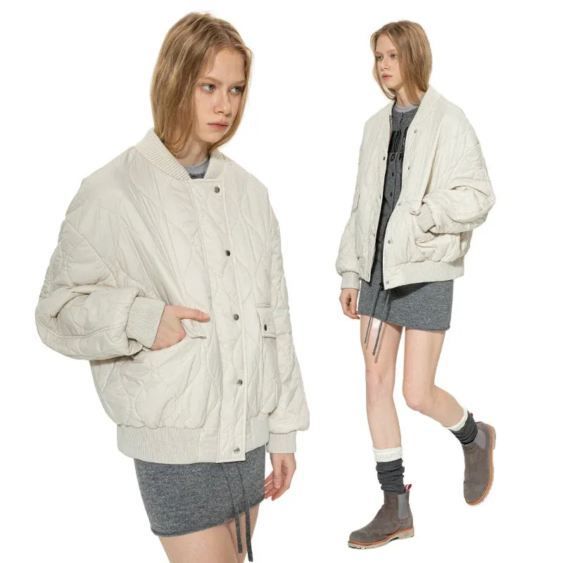 Cream Quilted Bomber Jacket