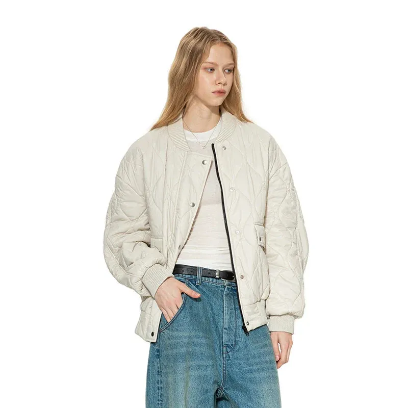 Cream Quilted Bomber Jacket