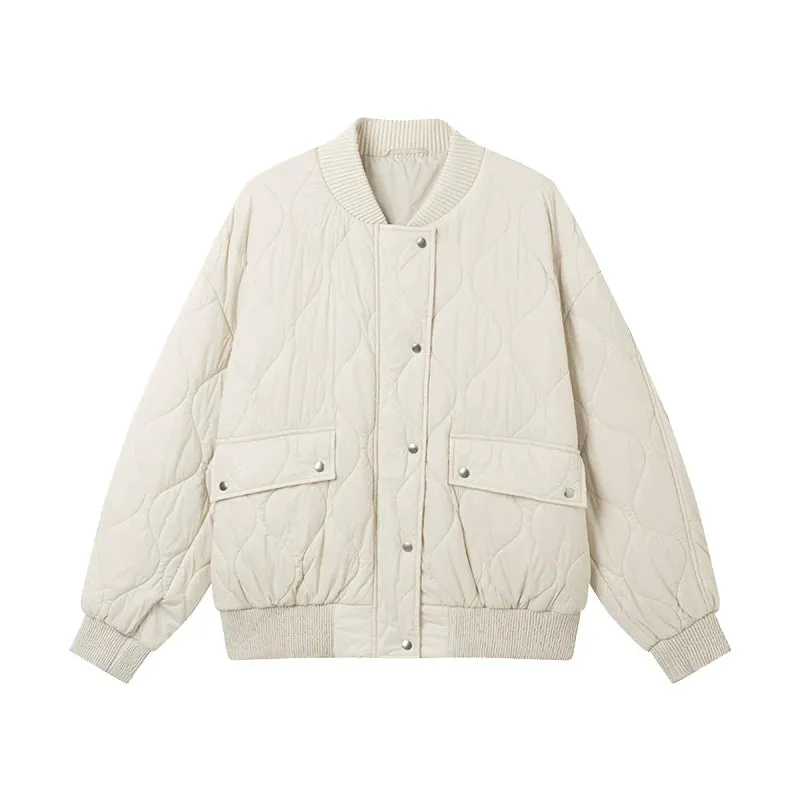 Cream Quilted Bomber Jacket