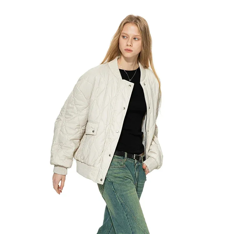 Cream Quilted Bomber Jacket