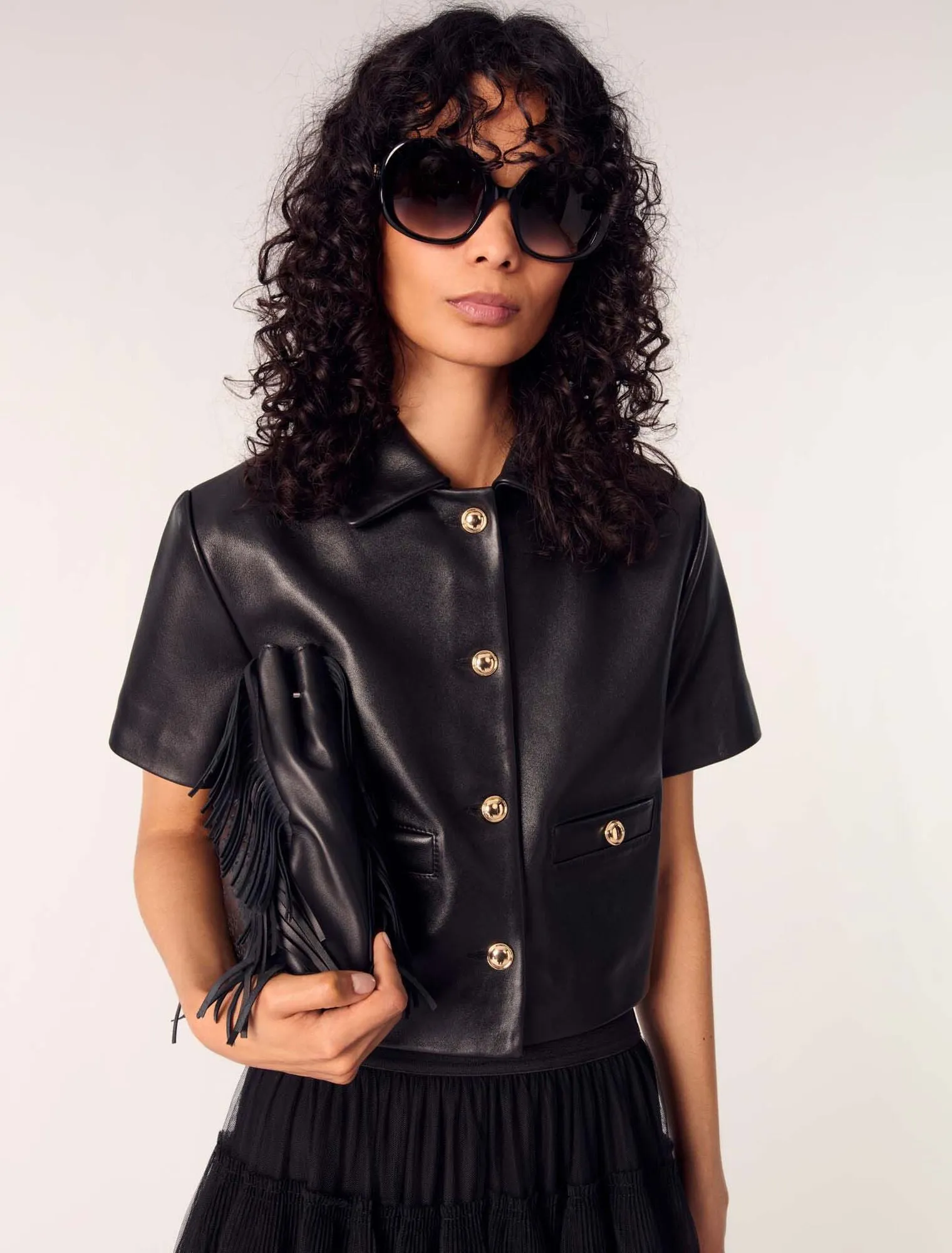Cropped leather jacket