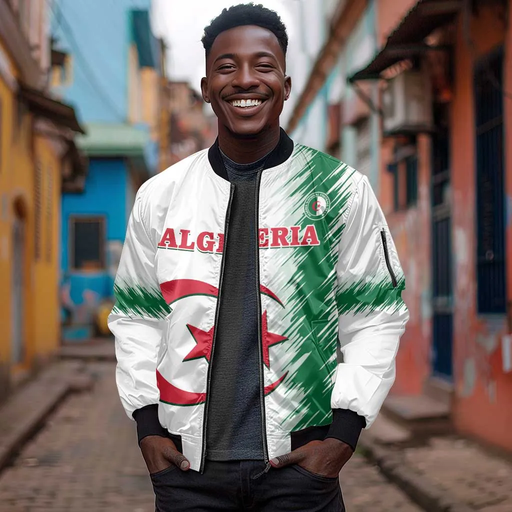 Custom Algeria Football Sleeve Zip Bomber Jacket Go The Greens LT14