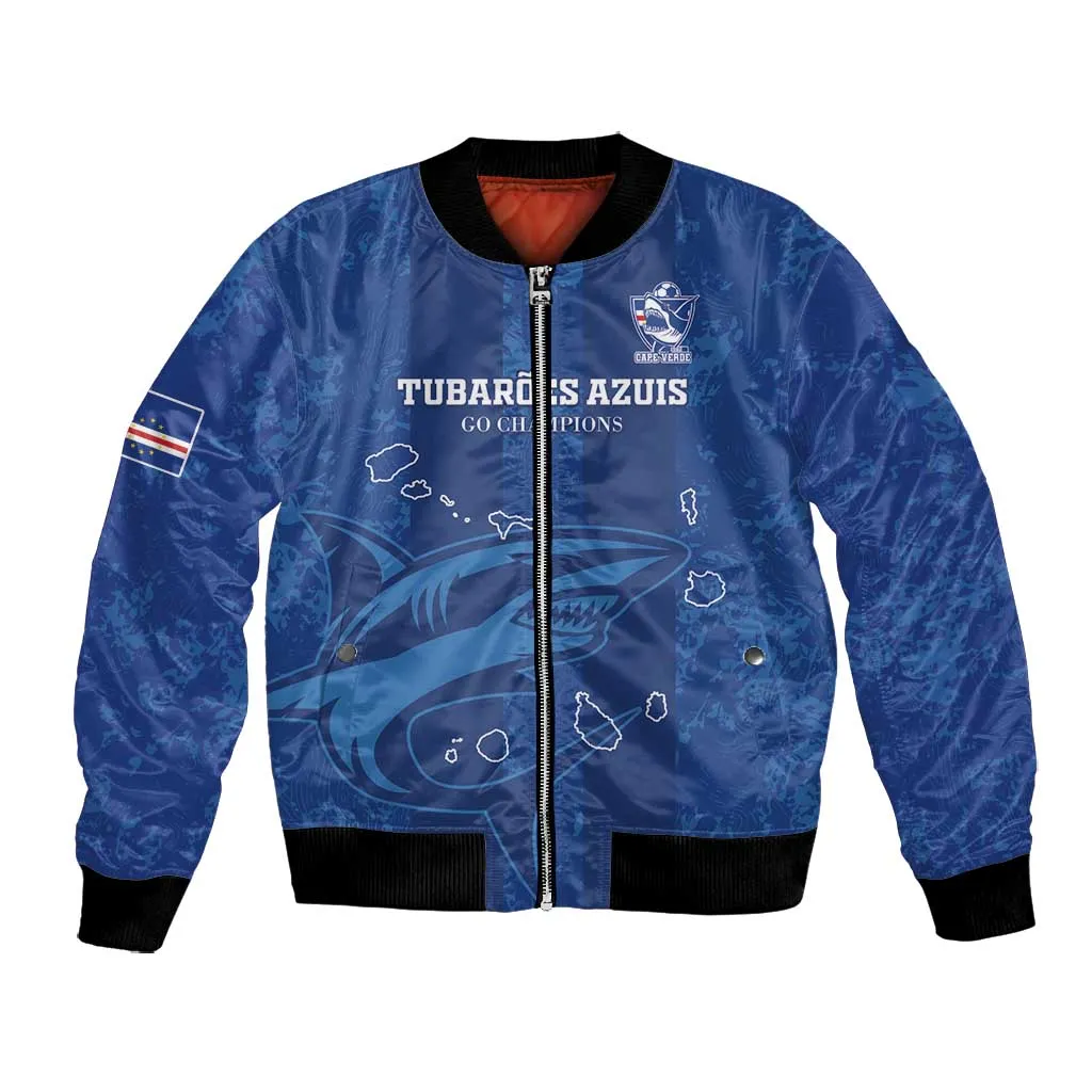 Custom Cape Verde Football Bomber Jacket Go Champions Tubaroes Azuis LT15