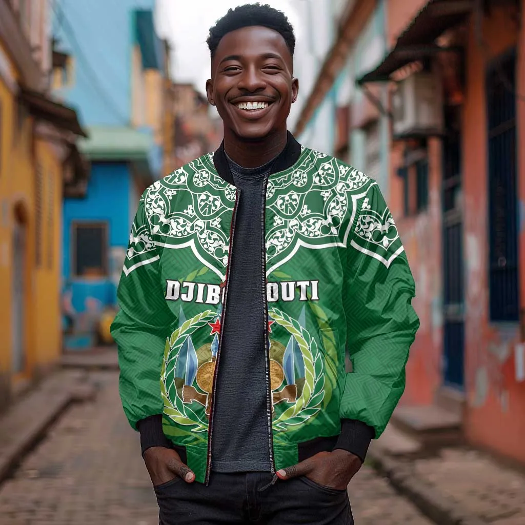Custom Djibouti Bomber Jacket with Jabuuti Emblem and Islamic Floral Circle LT01