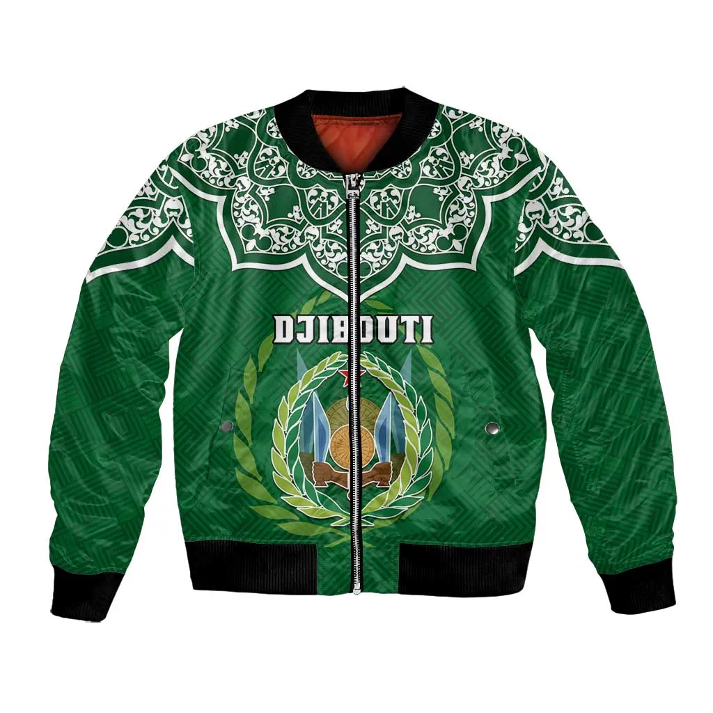 Custom Djibouti Bomber Jacket with Jabuuti Emblem and Islamic Floral Circle LT01