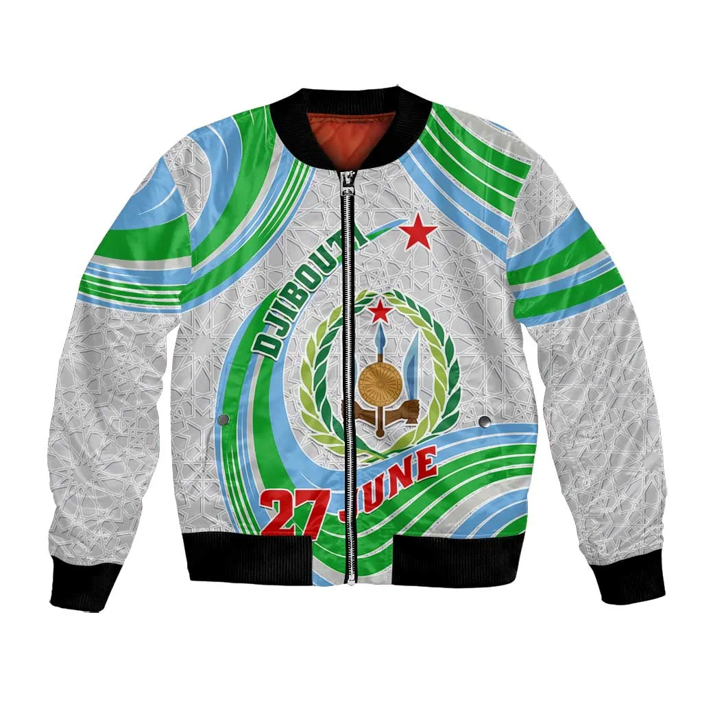 Custom Djibouti Independence Day Bomber Jacket - June 27, Jabuuti Emblem with Islamic Pattern LT01
