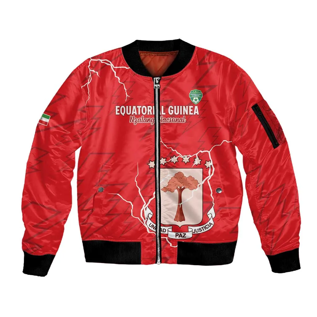 Custom Equatorial Guinea Football Sleeve Zip Bomber Jacket Go Champions - Red Version LT15