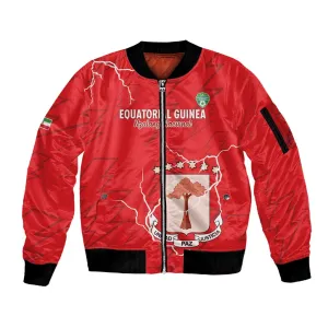Custom Equatorial Guinea Football Sleeve Zip Bomber Jacket Go Champions - Red Version LT15