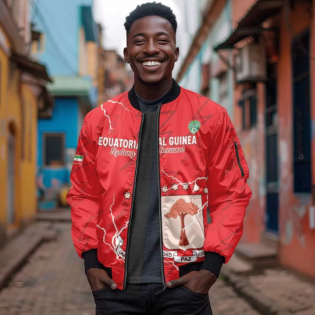 Custom Equatorial Guinea Football Sleeve Zip Bomber Jacket Go Champions - Red Version LT15