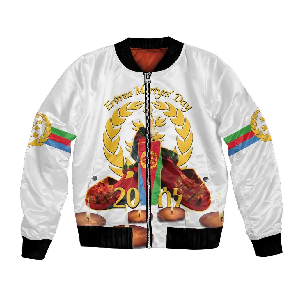 Custom Eritrea Martyrs' Day Bomber Jacket 20 June Shida Shoes With Candles - White LT14