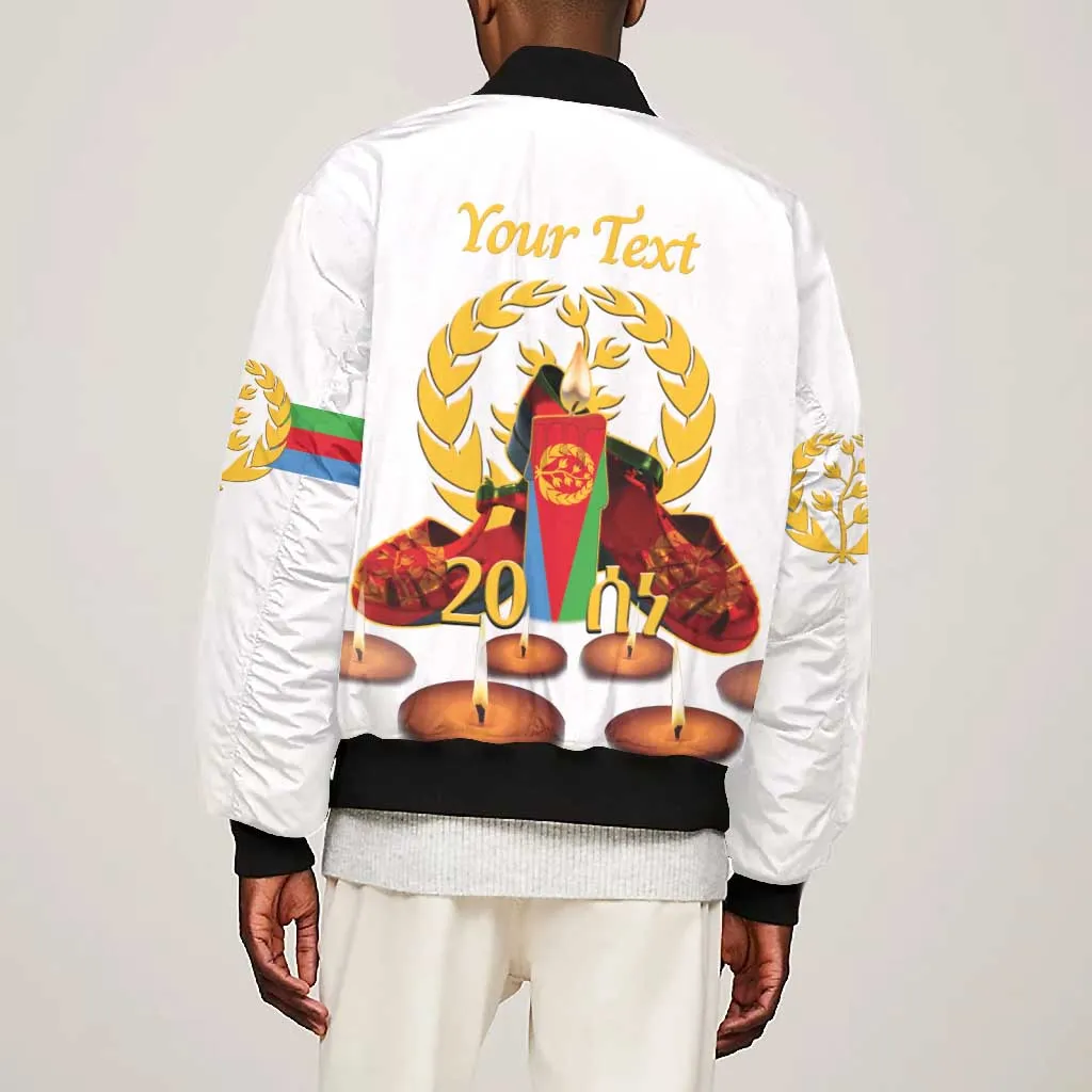 Custom Eritrea Martyrs' Day Bomber Jacket 20 June Shida Shoes With Candles - White LT14