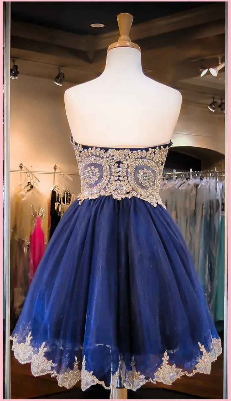 Custom Made A Line Sweetheart Neck Backless Lace Short Blue Prom Dresses, Blue Homecoming Dress, Blue Graduation Dress
