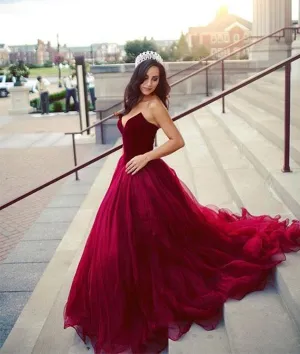 Custom Made A Line Sweetheart Neck Burgundy Long Prom Dresses, Burgundy Long Evening Formal Graduation Dresses