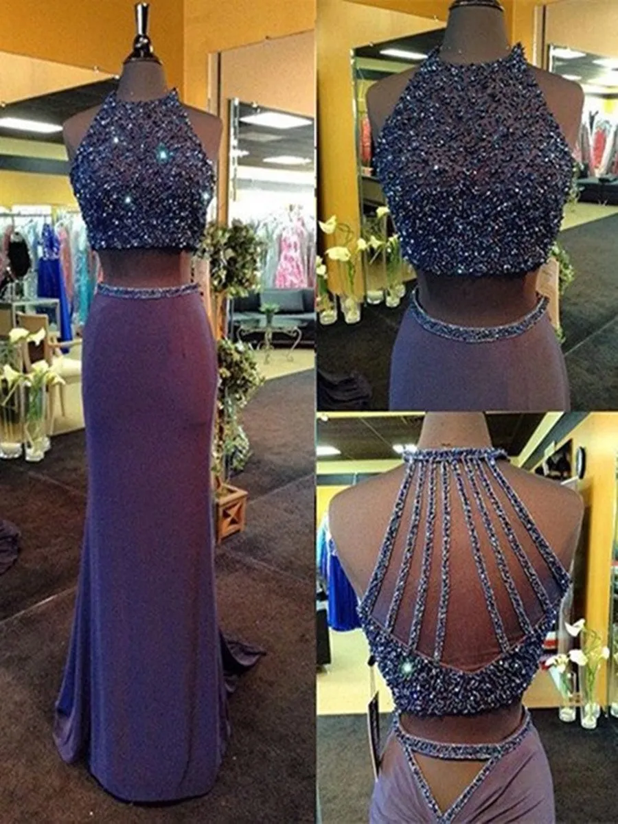 Custom Made Round Neck 2 Pieces Mermaid Prom Dresses, 2 Pieces Formal Dresses