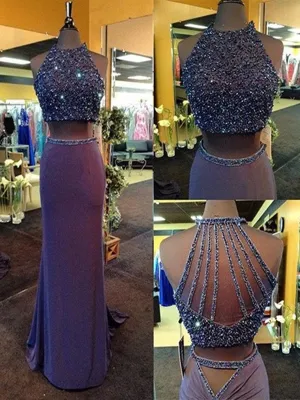 Custom Made Round Neck 2 Pieces Mermaid Prom Dresses, 2 Pieces Formal Dresses