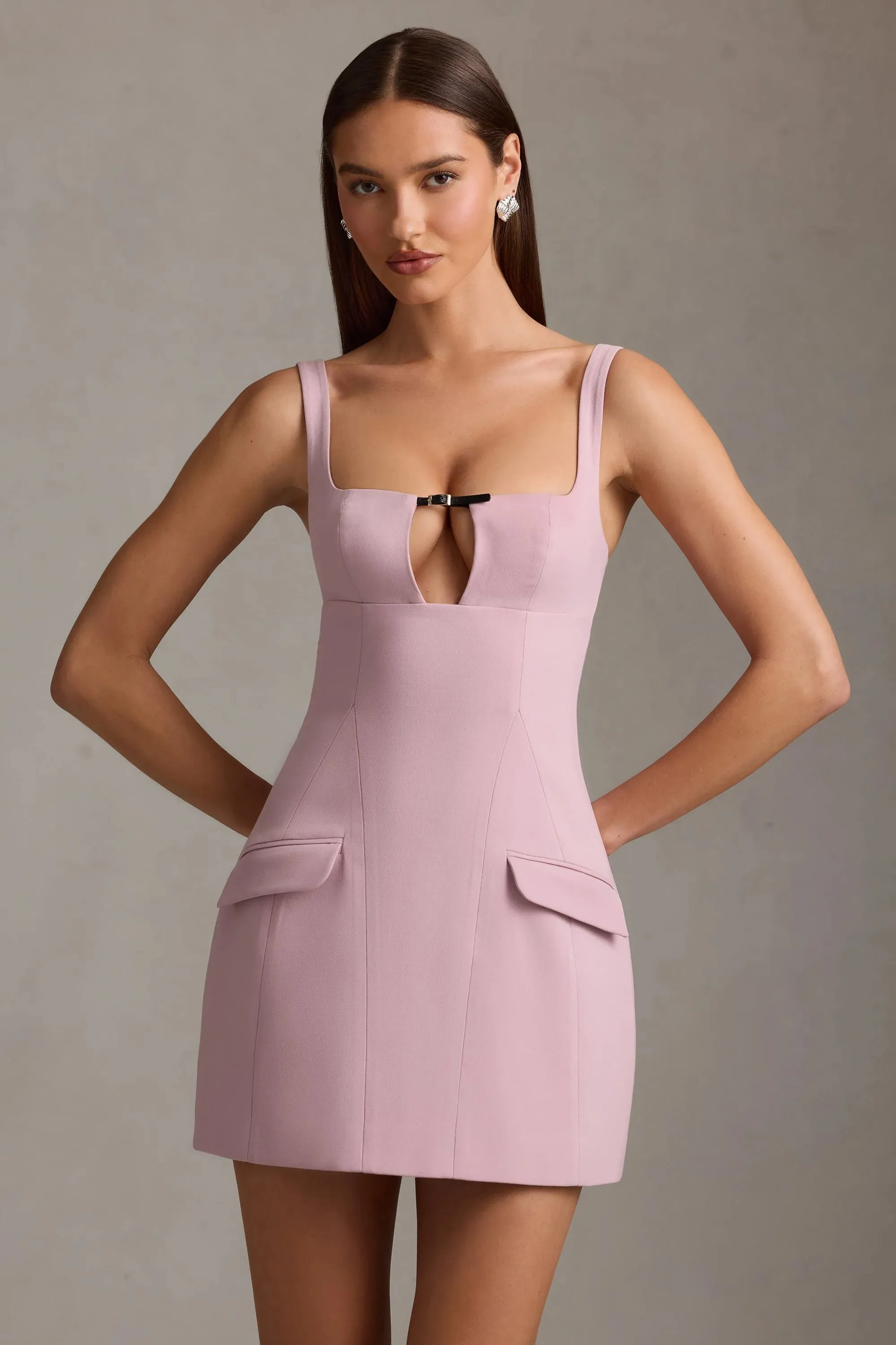 Cut-Out Structured A-Line Mini Dress in Mauve
