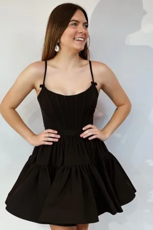 Cute A Line Black Satin Short Prom Dress, Black Homecoming Dress, Pretty Formal Evening Dress A2137