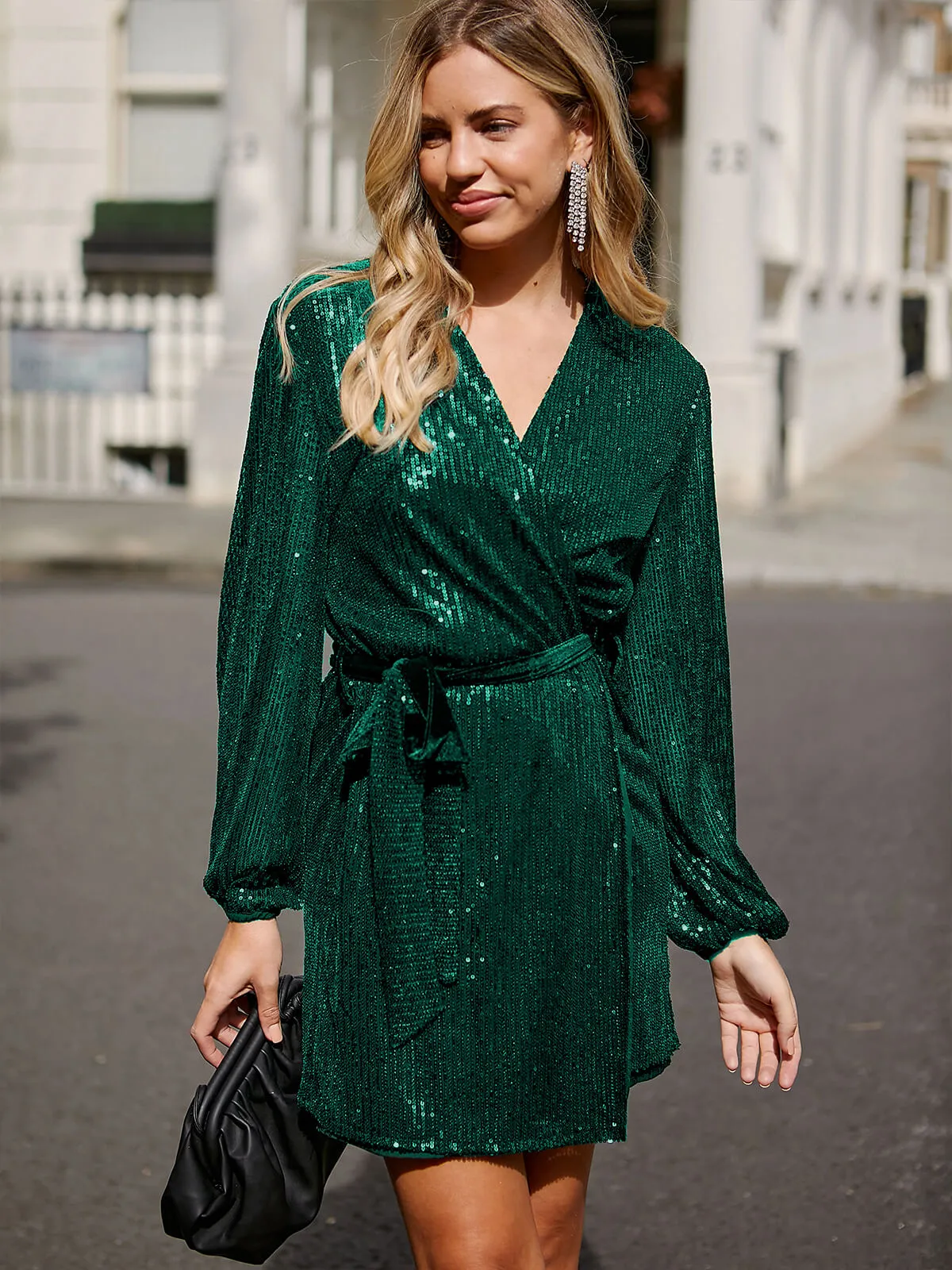 Dasha Sequin Long Sleeve Mini Dress - Emerald