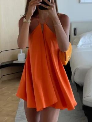 Deep V-Neck Backless Mini Dress with Spaghetti Straps