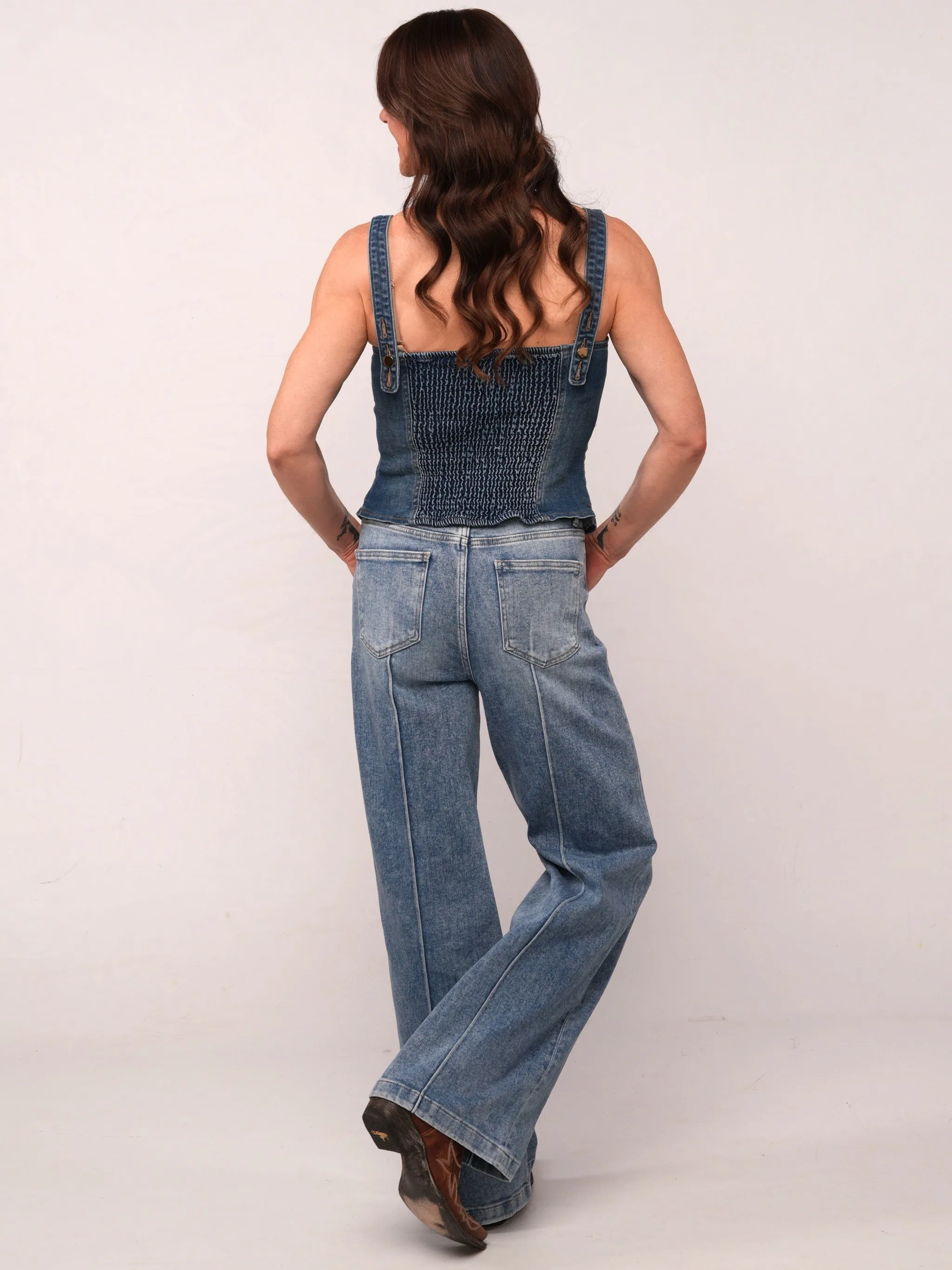 Denim Botton Down Corset Tank