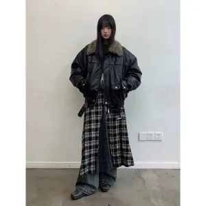 Detachable Fur Collar Faux Leather Jacket