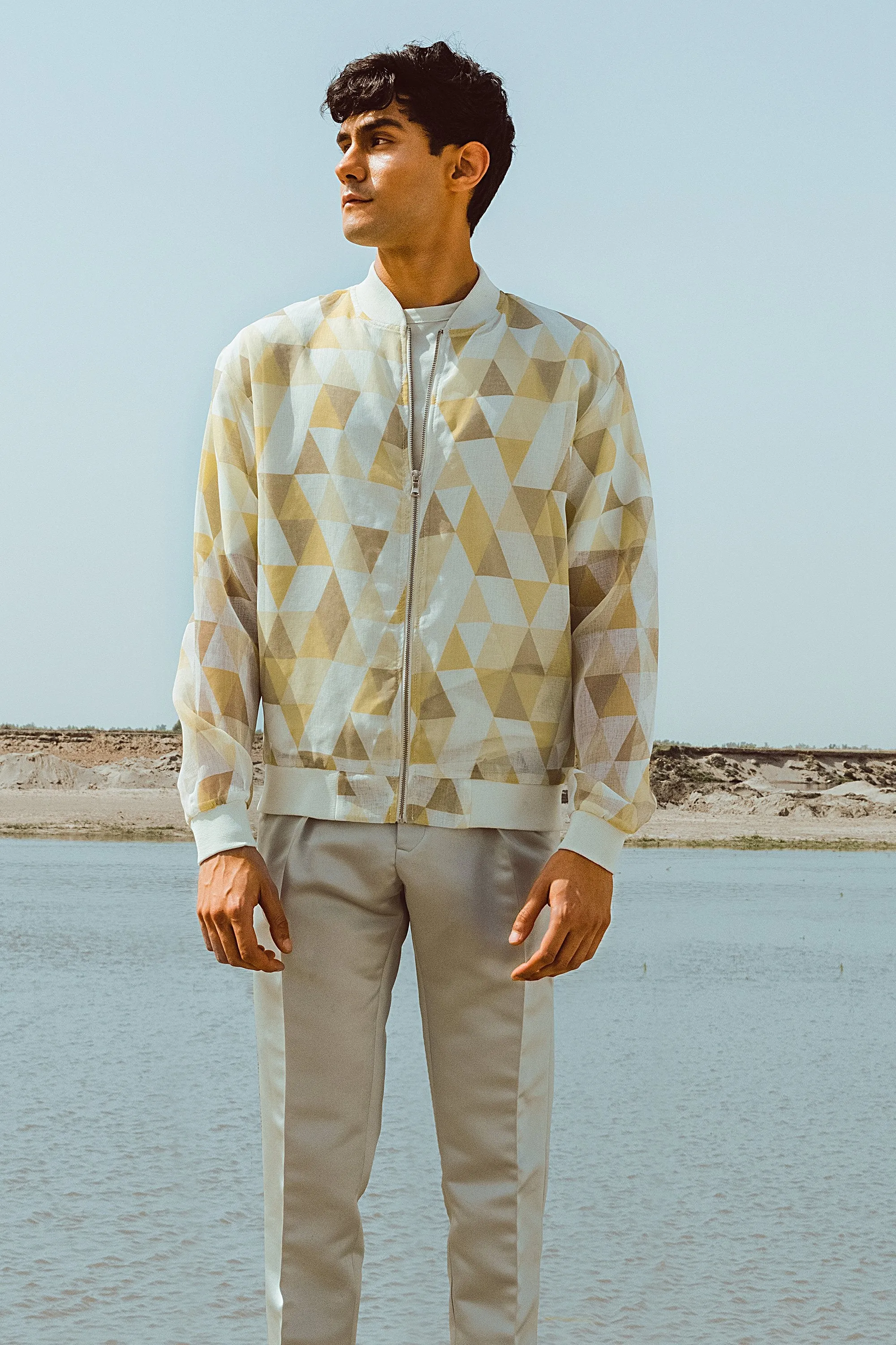 Digital Printed Translucent Moss Green Jacket