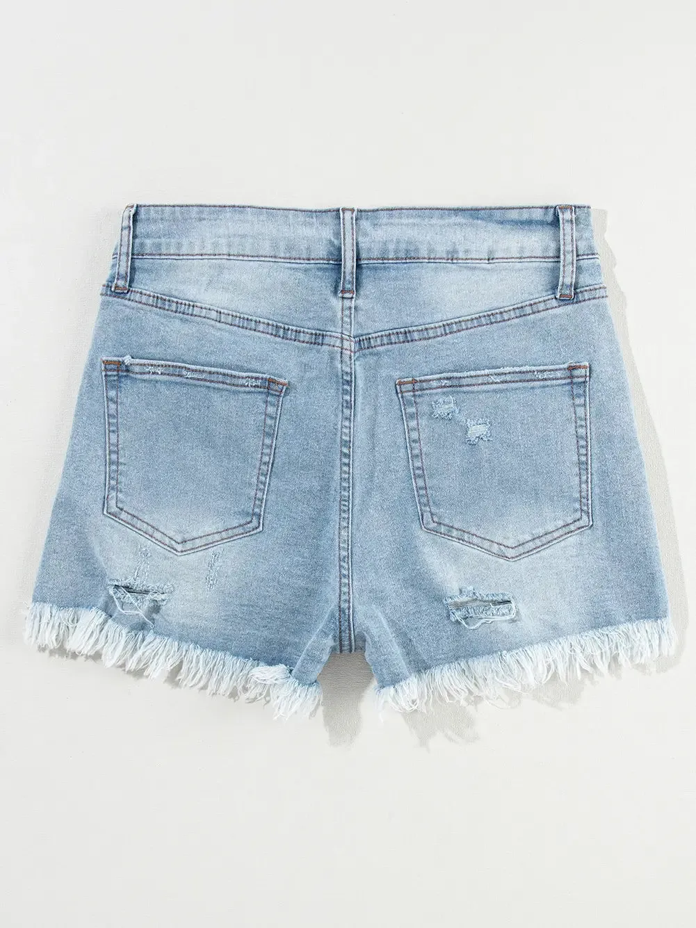 Distressed Ripped Raw Hem High Waist Denim Shorts