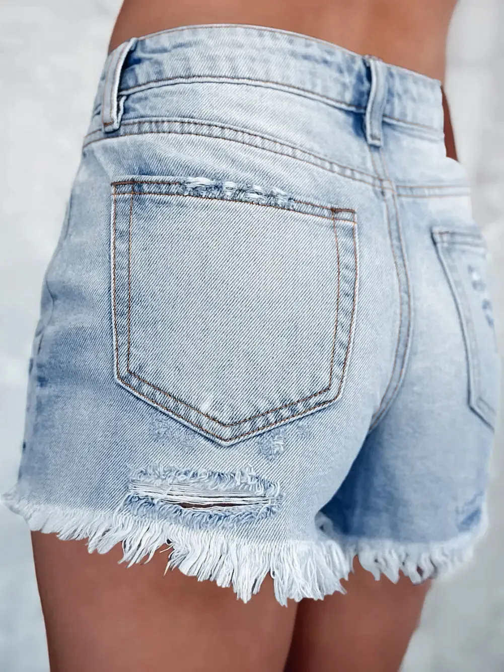Distressed Ripped Raw Hem High Waist Denim Shorts