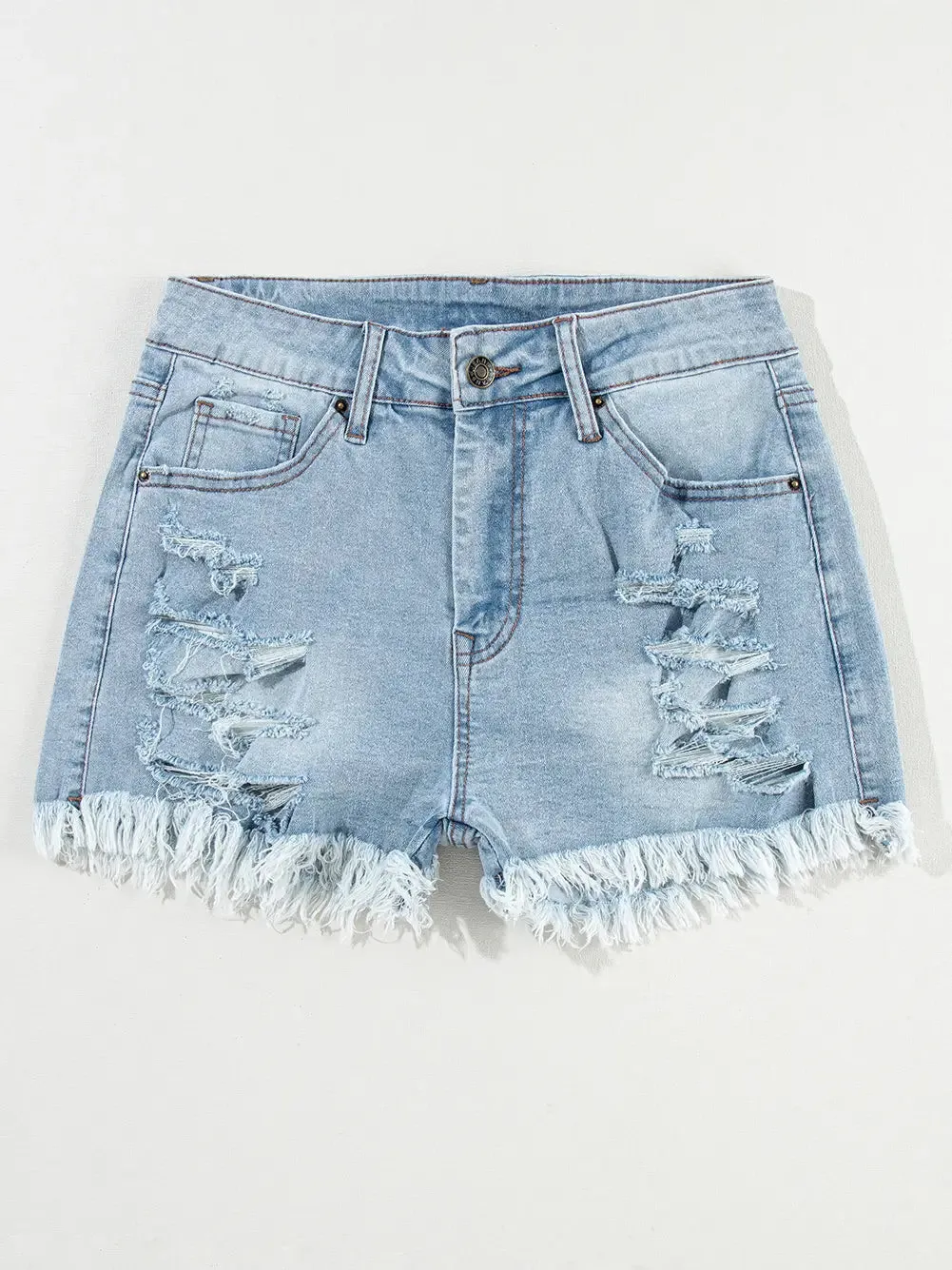 Distressed Ripped Raw Hem High Waist Denim Shorts