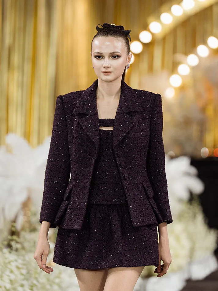 Domenica Mini Skirt with Elastic Waist and Subtle Sparkle