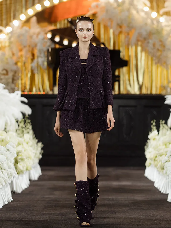Domenica Mini Skirt with Elastic Waist and Subtle Sparkle