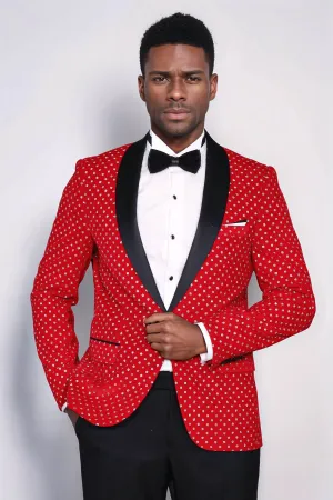 Dot Patterned Slim Fit Red Men Prom Blazer - Wessi
