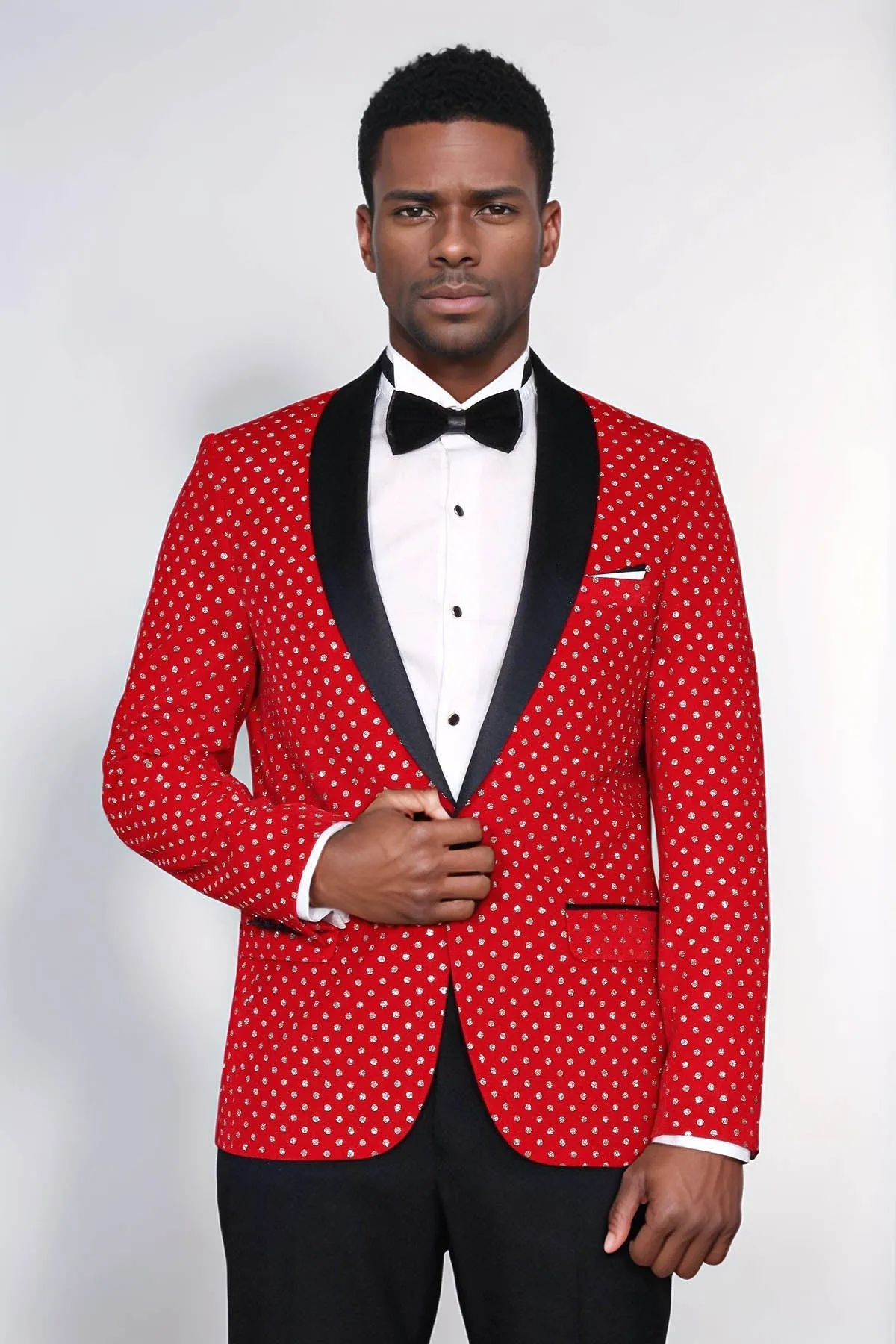 Dot Patterned Slim Fit Red Men Prom Blazer - Wessi